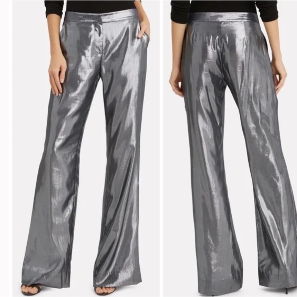 DEREK LAM 10 CROSBY Lamé Straight-Leg Pants Gunmetal Trouser Size 8 NWT